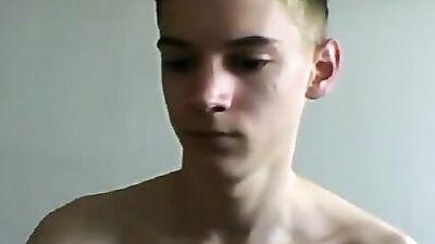 Cute blond boy wanks and cums
