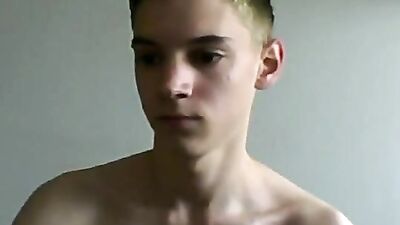 Cute blond boy wanks and cums