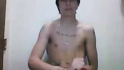 Cute tattooed and smooth he masturbates on his bed