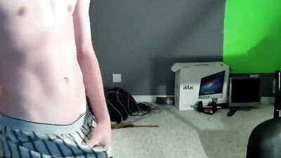 Cute skinny blond boy wanks and cums