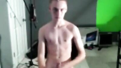 Cute skinny blond boy wanks and cums