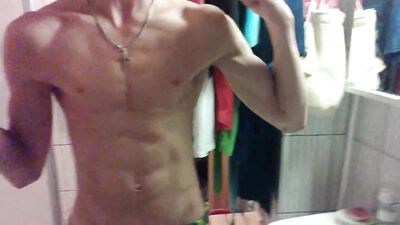 Lean Tight Teenboy Flexes his Firm Muscles