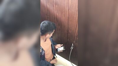 Spy boy cumshot in toilet