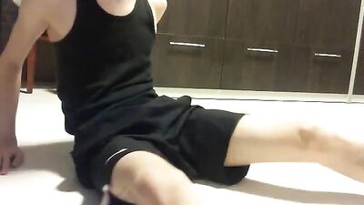 Pretty twink boy wank his big cock 480p