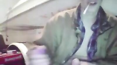 Handjob and cigarette in his garage