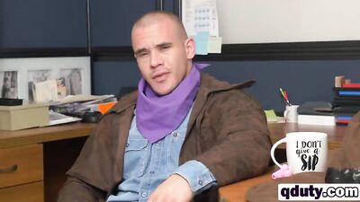 White stud gets banged by long black rod on couch