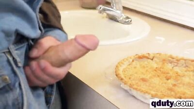 White stud gets banged by long black rod on couch