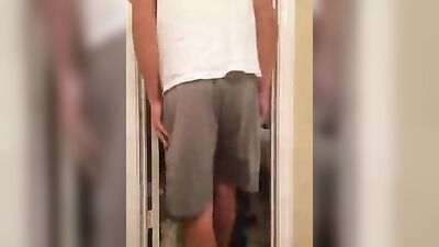 Hottest tall slender loses clothes, jacks+poses, cums