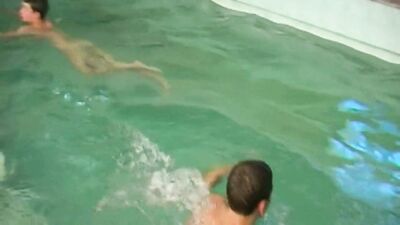 Boys Having Fun By The Pool