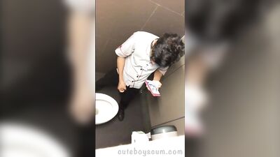 Gay Masturbation Frenzy in Bathroom - Employee Exposes Himself!