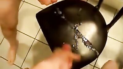 Two Cum-Shots Amateur Big Cocks Cum Shots - Two guys jerk off on the kitchen chair