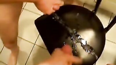 Two Cum-Shots Amateur Big Cocks Cum Shots - Two guys jerk off on the kitchen chair