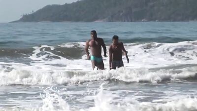 Gay Porn: Latino Couple Fuck on Rocks by the Sea - Big Cocks, HD!