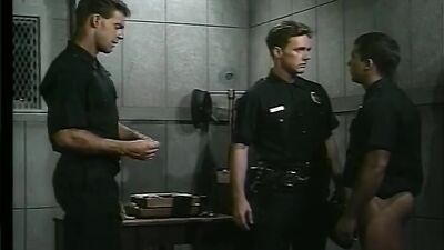 Gay Cop Threesome Bareback Oral Cumshot: Two Uniformed Cops Please Their Sergeant in Many Ways!