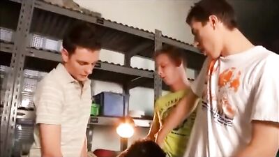 Four Horny Young Studs in an Empty Storeroom: Bareback Fetish Group Sex