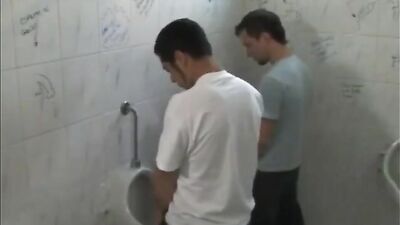 Gay Porn Toilet Sex: 3 Asses Action Cumming in Public Restroom!