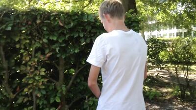 Gay Pee School Fetish: Guy Pisses on the Tree