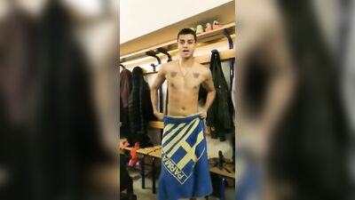 Happy Muscle Boys Fun in the Locker Room