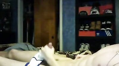 Cute boy teen wanks on bed