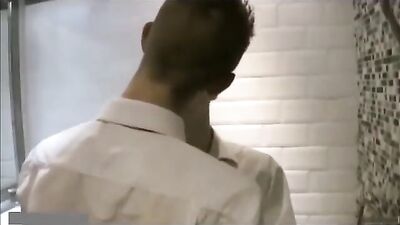 Bathroom Encounter: Gay Porn Bareback Cumshot