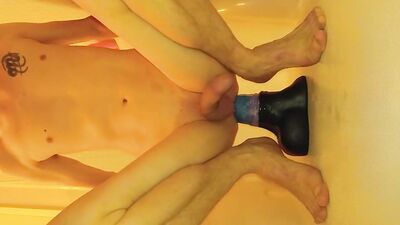 Young Twink Rides Horse Dildo and Cums Hard!