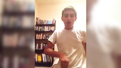 Latin teen squirts on his abs and fingers himself