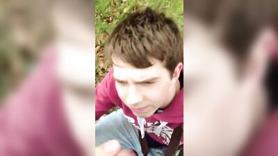 Young twink gets facial from straight guy outside