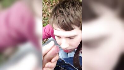 Young twink gets facial from straight guy outside