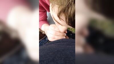 Old Twink Sucks Straight Guy Outside in Public