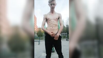 Young Skinny Blond Guy Cums Outside In Broad Daylight