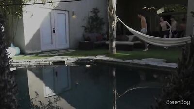 Teen Twink Orgy In And Out Of The Pool - Bareback Blond Boys!