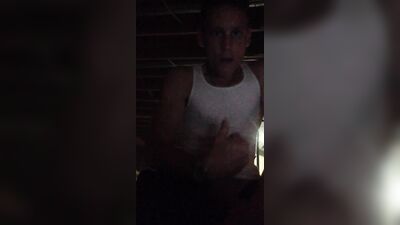 Friend jerking off in the gym after a hard workout.
