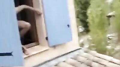 Nude Jump from Roof into Pool! Amateur Fun in Public Outside!