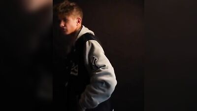 Surfer Hair Stylin with Lettermans Jacket - Blond Boys Frat Guys Fun!