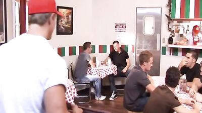 Mikes Pizza Boys Fucked by All Guests in Restaraunt 1550: A Gay Porn Orgy!