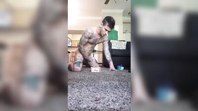 Solo Boner Lubing Up: Michaels Tatted Knees