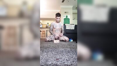 Solo Boner Lubing Up: Michaels Tatted Knees