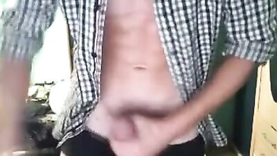 Horny young guy takes off his clothes and fucks in his bedroom!