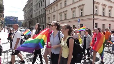 Prague Pride Procession 2018 - Sexy Gay Men in Leather and Denim Shorts!