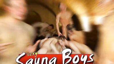 Sexy Sauna Boys Gay Gangbang in the Steamy Room!