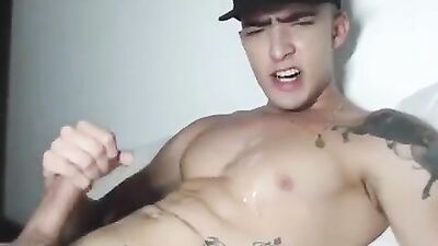 Latino Stud Jerking Off in Front a Webcam - Gay Cum Shots Latino Web-Cam - Old Video