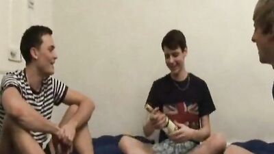 Gay Spin Bottle Threesome: Boys in Porn Action