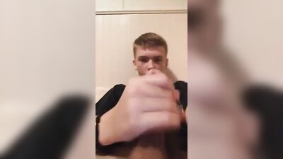 Young Guy Cumming Against The Wall!