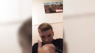 Young Guy Cumming Against The Wall!