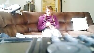 Living Room Lust: Blonde Boy Cumshots and Handjobs