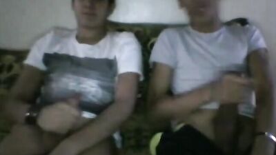 Straight friends stroking