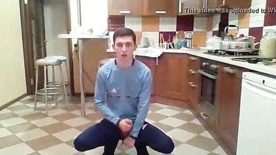 Gay Porn Teen Jerk-Off in the Kitchen: Ultimate Cumshot Showdown!