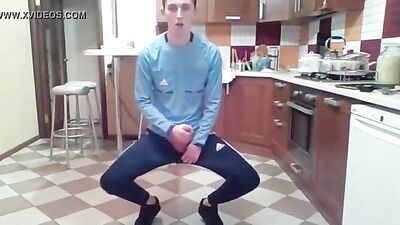 Gay Porn Teen Jerk-Off in the Kitchen: Ultimate Cumshot Showdown!