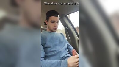 Gay Cumshots in the Car: CA Boy Jerks Hard!