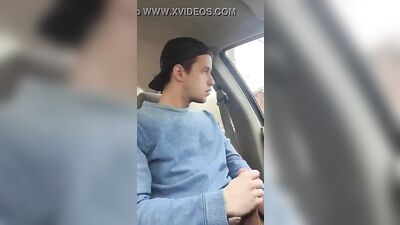 Gay Cumshots in the Car: CA Boy Jerks Hard!